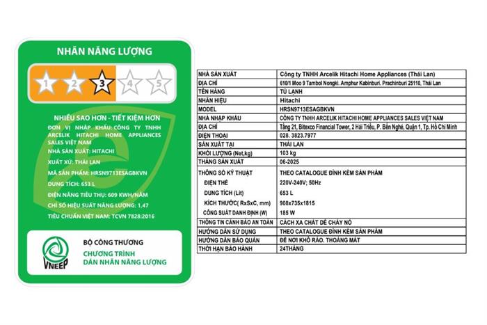 Tủ lạnh Hitachi Inverter 653 lít Side By Side HRSN9713ESAGBKVN thumbnail